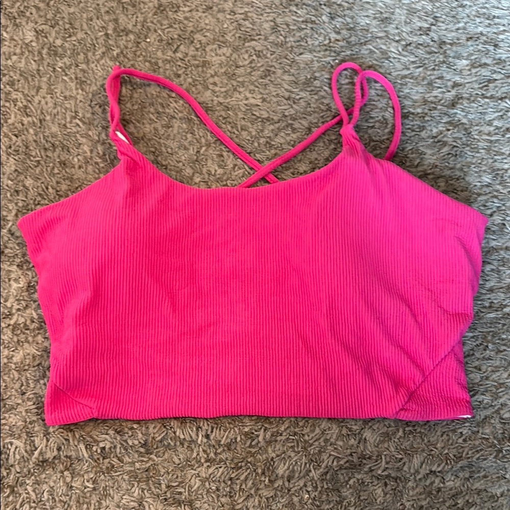 Hot Pink Ribbed Strappy Swim Top XL